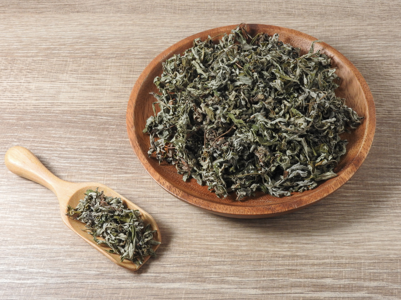  Dry Mugwort on Wooden Spoon and Plate